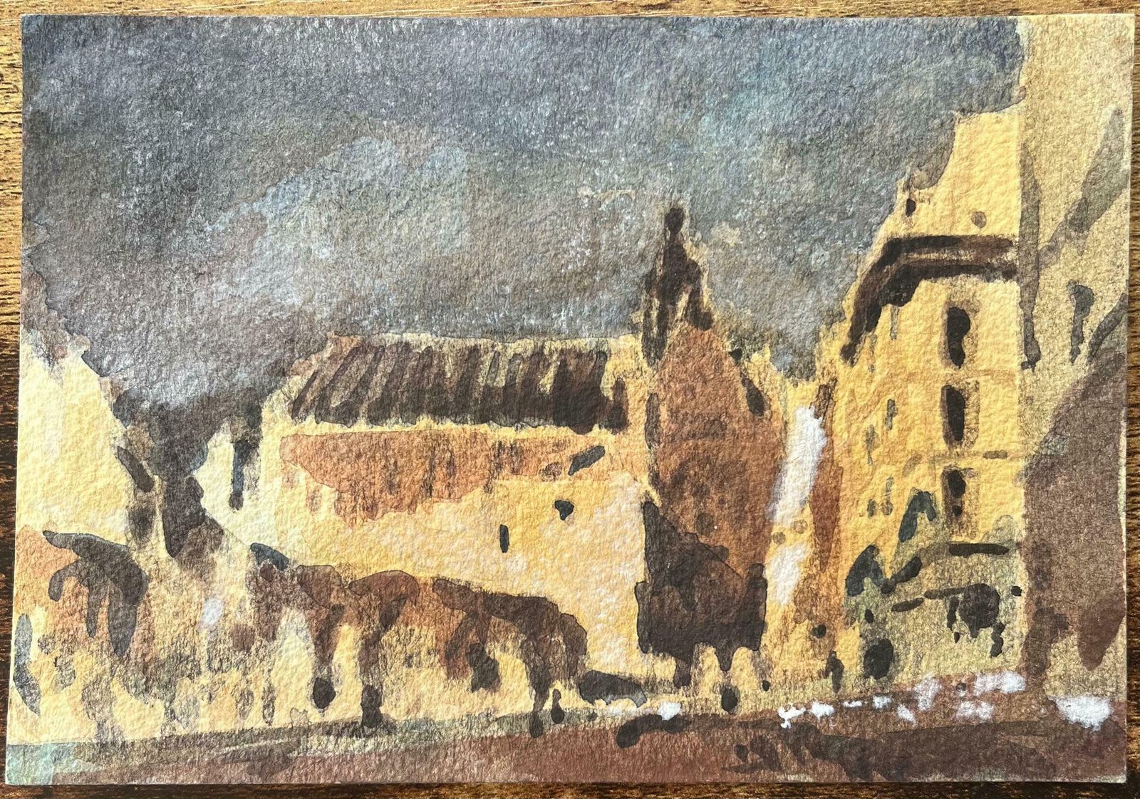 Maurice Mazeiliefrench Impressionist Watercolor Of A Sunlit Square With Architectural Buildings20th Century photo furniture