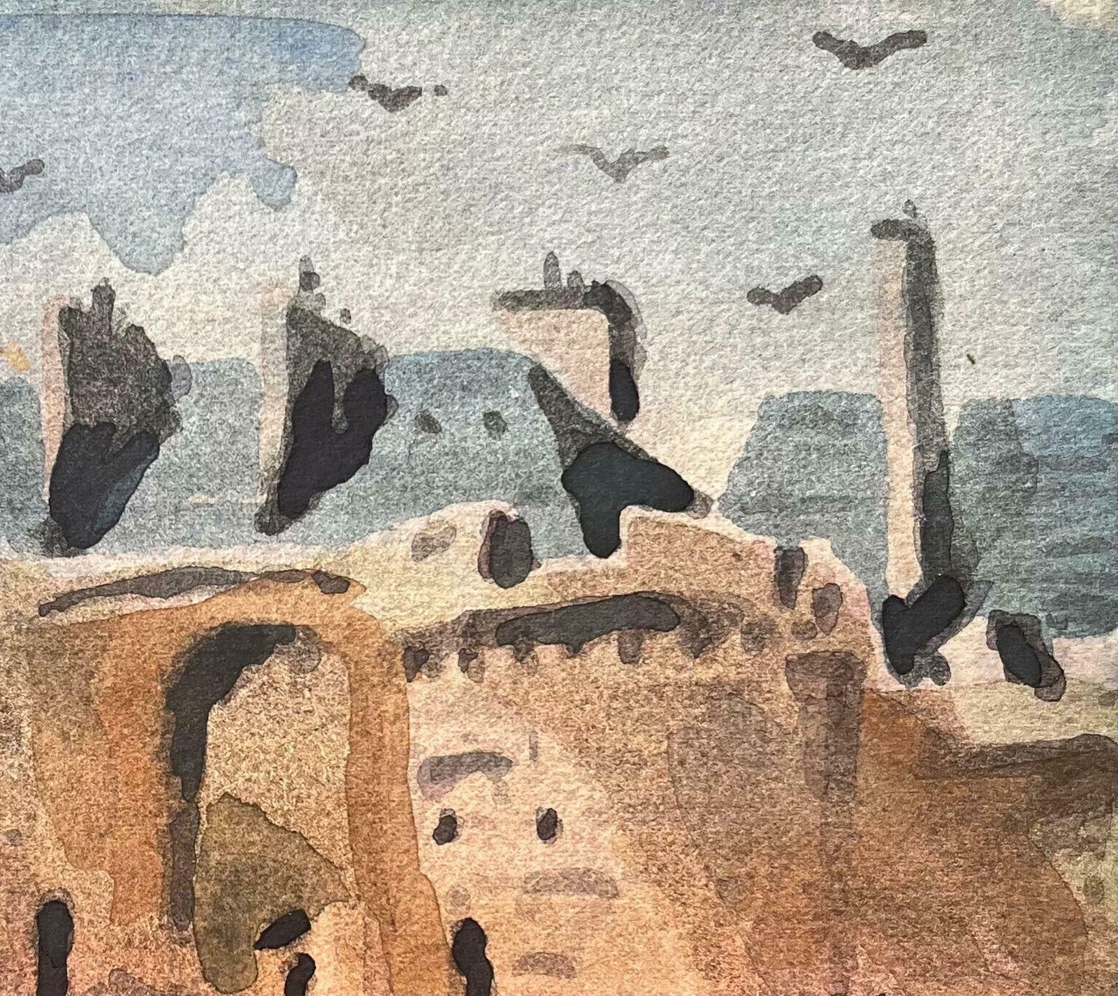 Maurice Mazeiliefrench Impressionist Watercolor Of Historic Architectural Facade20th Century photo for sale