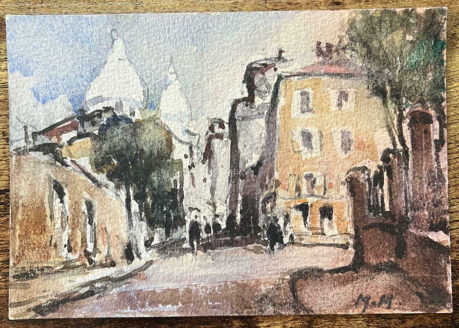 Maurice Mazeiliefrench Impressionist Watercolor Of Parisian Street Scene With Sacré Cœur Basilic20th Century photo furniture