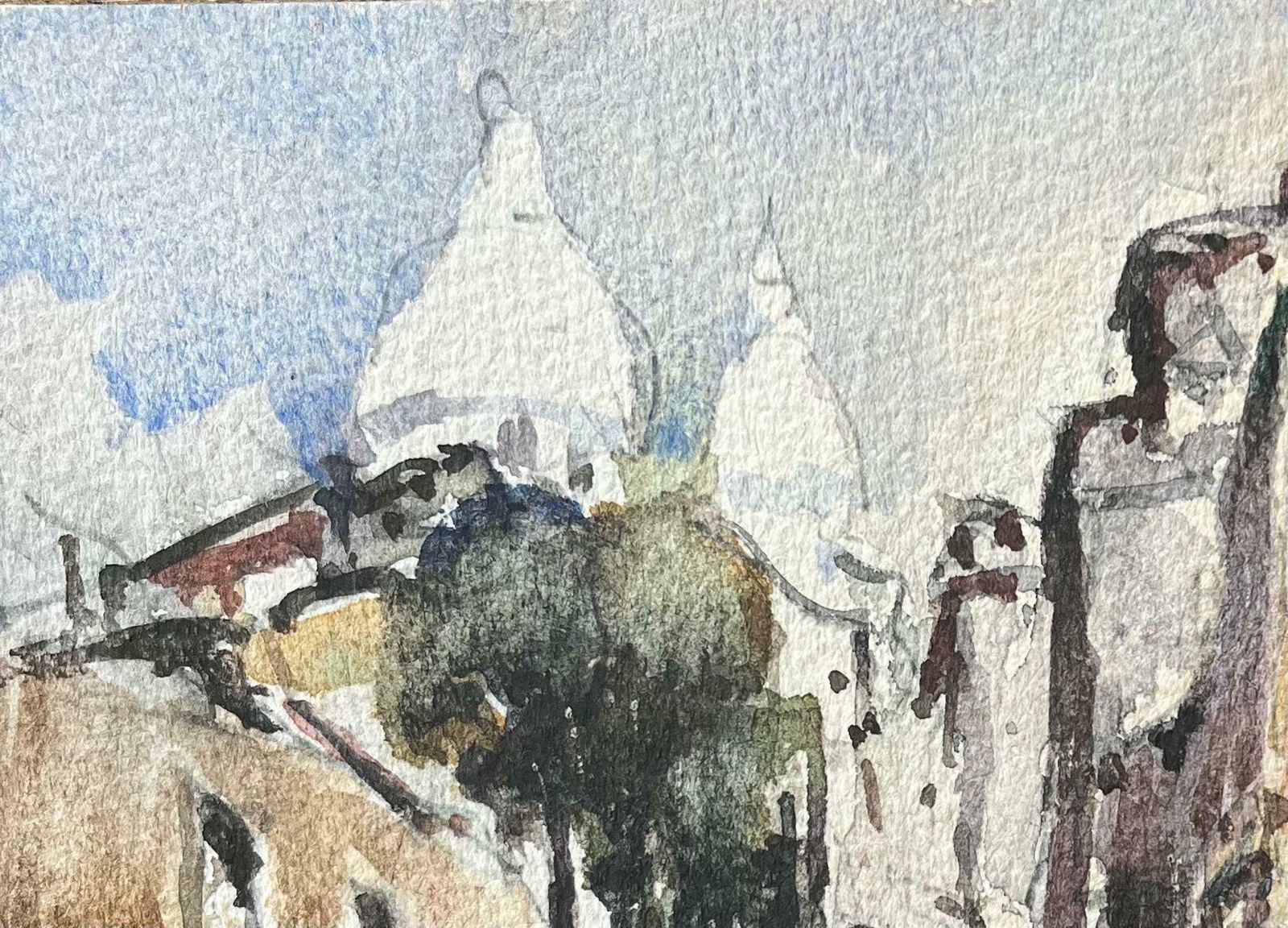 Maurice Mazeiliefrench Impressionist Watercolor Of Parisian Street Scene With Sacré Cœur Basilic20th Century photo 275.0