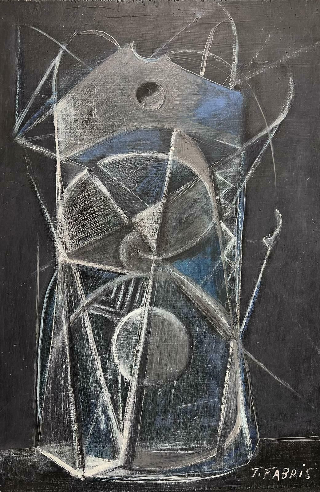 French Abstract1980's French Abstract Surrealist Original Oil Black And Grey Colors1984