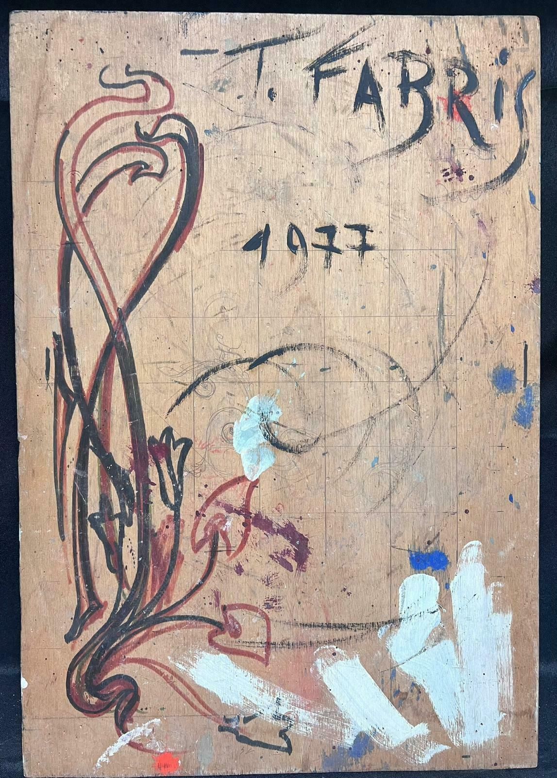 French Abstract1980's French Abstract Surrealist Original Oil Black And Grey Colors1984 photo 1425.0