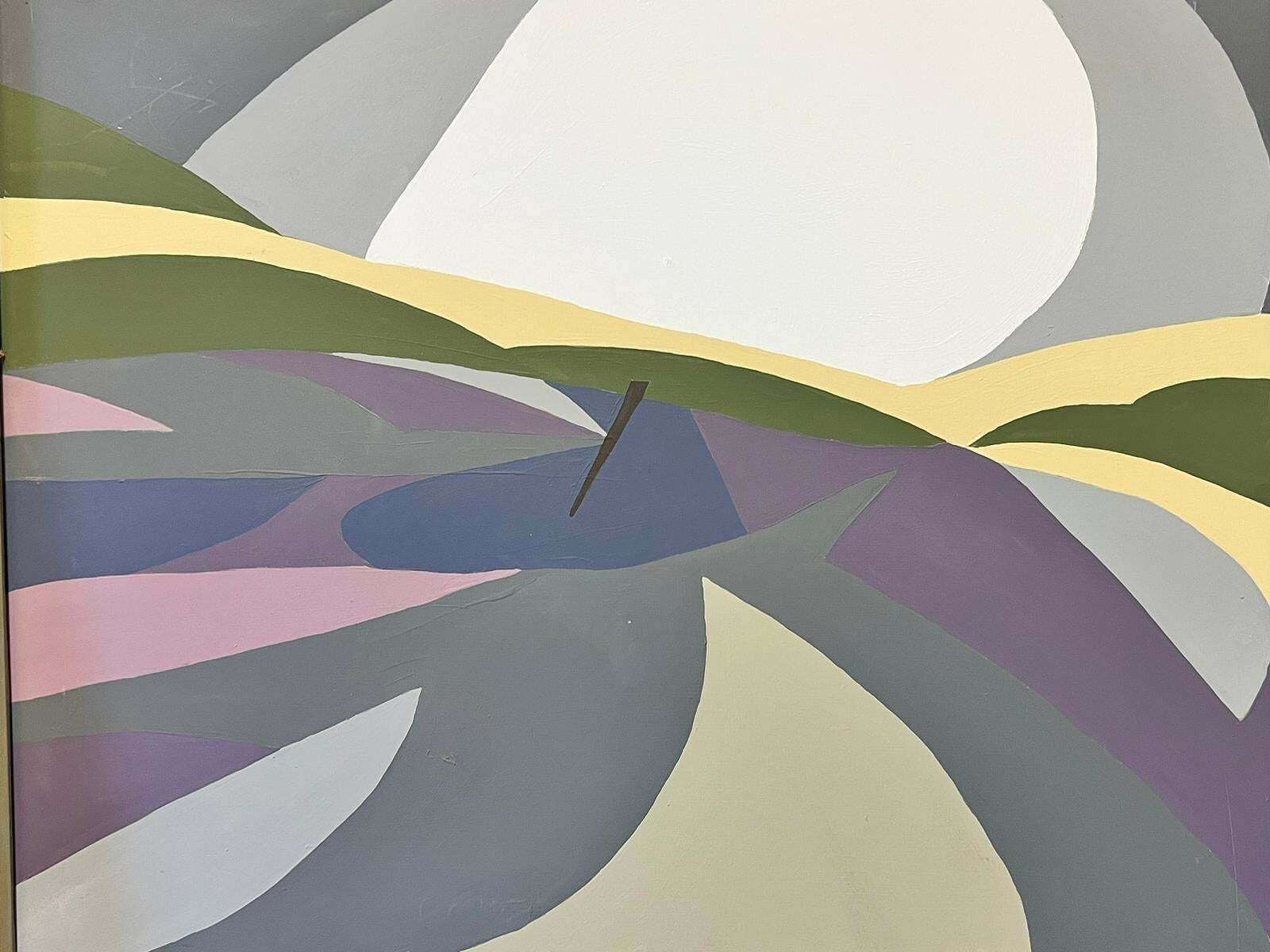 French School1970's French Abstract Painting Grey Purple Swirling Shapes & Patterns Large Oil photo 2036.0