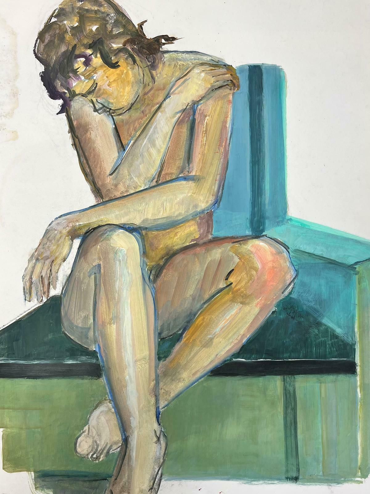 French Modernistreclining Nude Lady Model 1970's French Modernist Painting Provence Collection1970's photo furniture