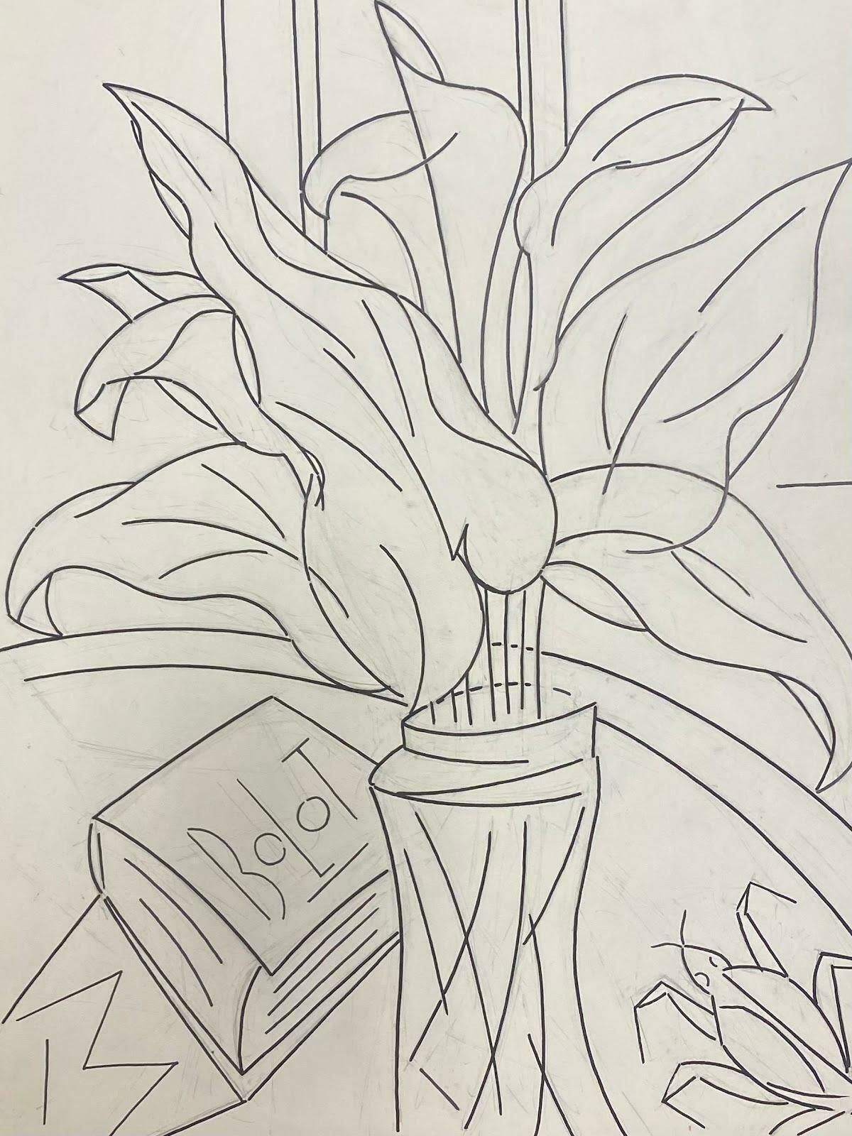 Paul Louis Bolot (French 1918 2003)20th Century French Modernist Drawing Of Black And White Flowers In Vase20th Century (1996) photo furniture