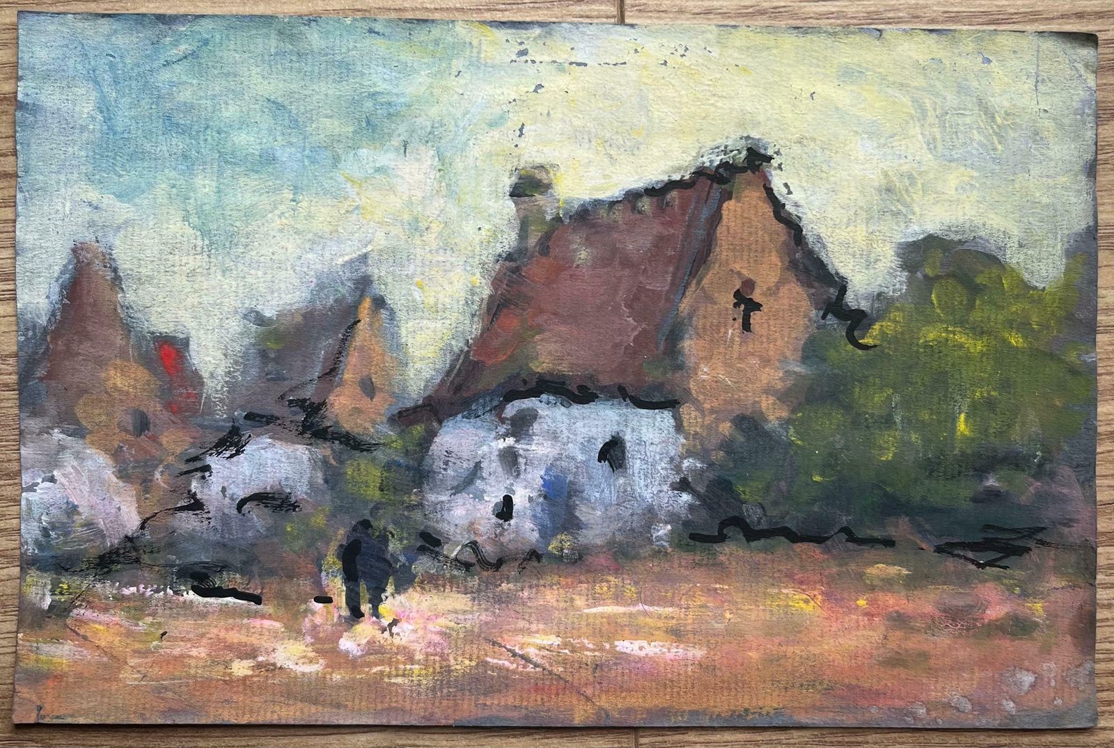Maurice Mazeiliefrench Impressionist Painting Of Rustic Village Dwellings20th Century photo furniture
