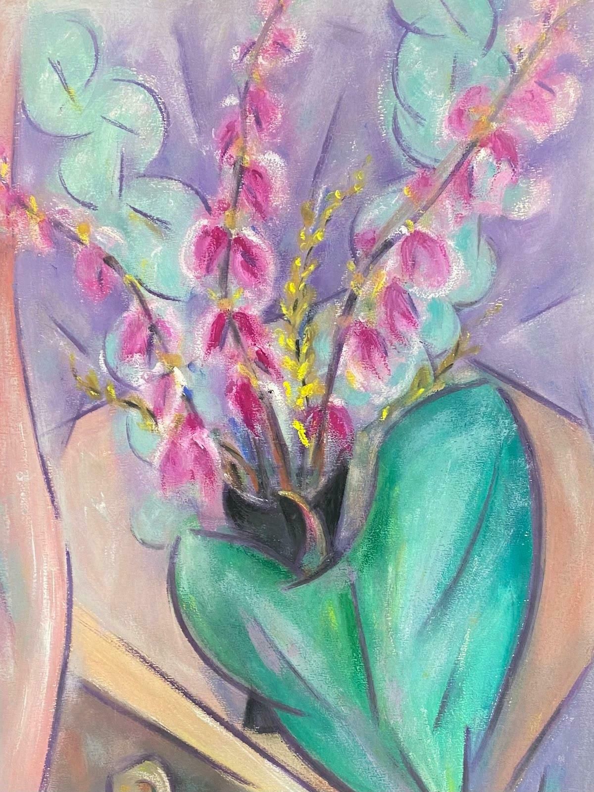 Paul Louis Bolot (French 1918 2003)20th Century French Modernist Gouache Painting Of Pink Orchids20th Century (1979) photo furniture