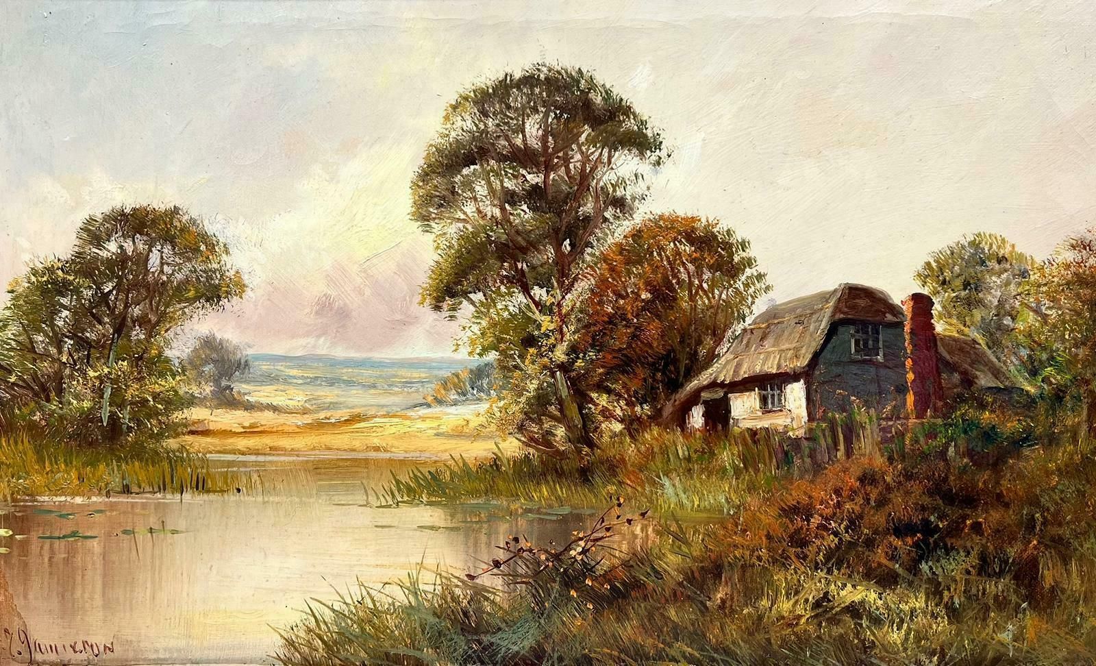 F. E. Jamiesonantique English Oil Painting Tranquil River Cottage In Landscape Signed Painting photo vinterior