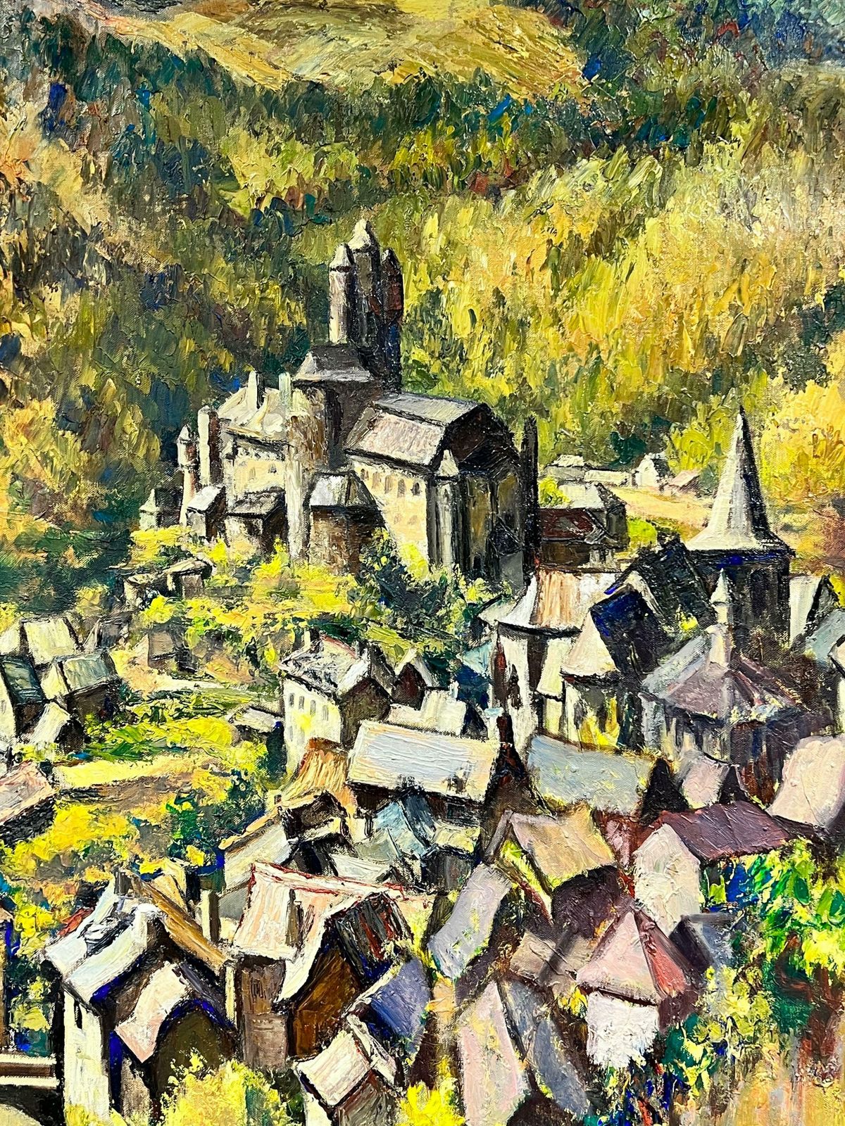 Josine Vignonhuge French Post Impressionist Oil Painting Village In Mountaintop Landscape1960's photo for sale