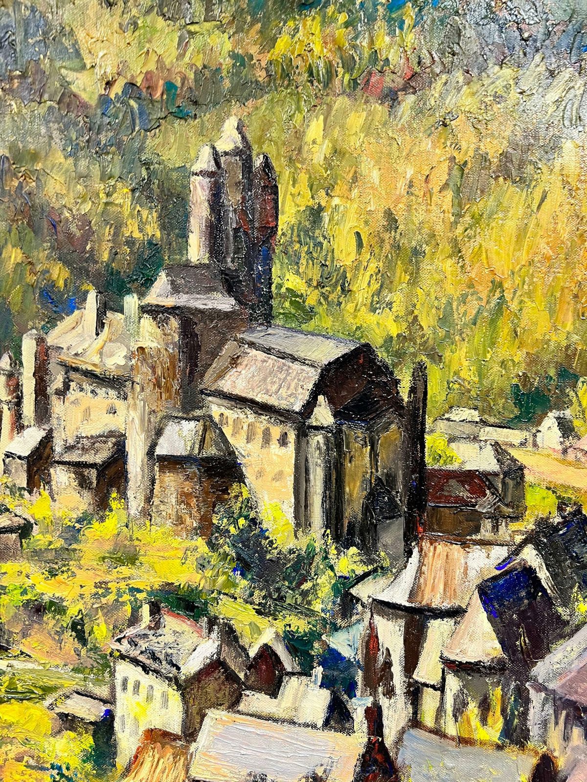 Josine Vignonhuge French Post Impressionist Oil Painting Village In Mountaintop Landscape1960's photo Art