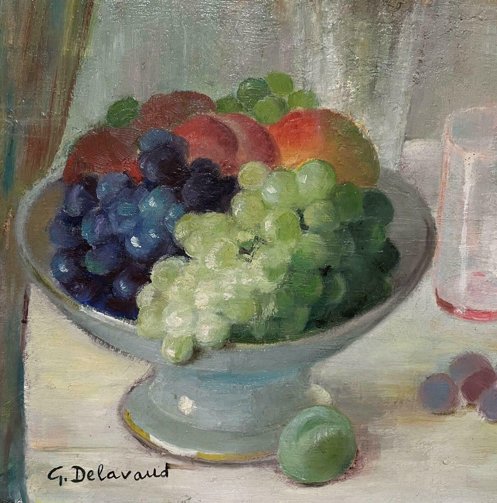 Unknown1960's French Still Life Signed Oil Fruit Bowl On Table Cup & Saucer Framedc. 1960's photo Art