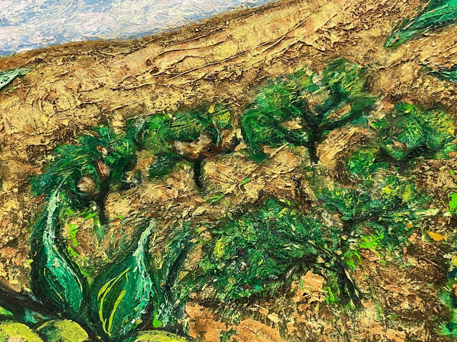 French Post Impressionistlarge 1950's French Signed Oil Apple Orchard Rural Field Very Thick Oilc. 1958 photo vinterior