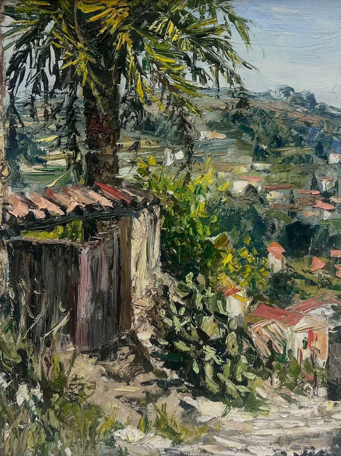 Josine Vignon1960’s French Oil Painting Exotic Summers Day Cagnes Sur Mer Landscape 1960s photo furniture