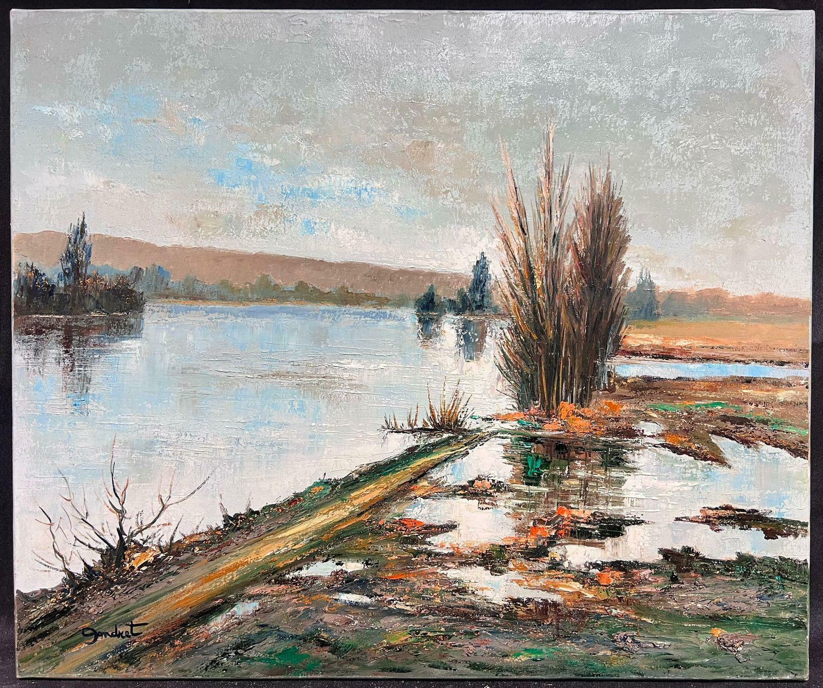 Lucien Gondretlarge Flooded River Oise Landscape By French Modernist Artist Original Oil photo furniture