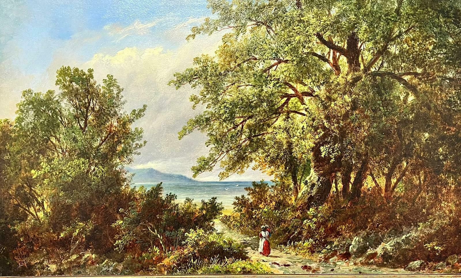 C. Wardfine Victorian 1870’s English Oil Painting Lady Walking On Country Path Framed photo furniture