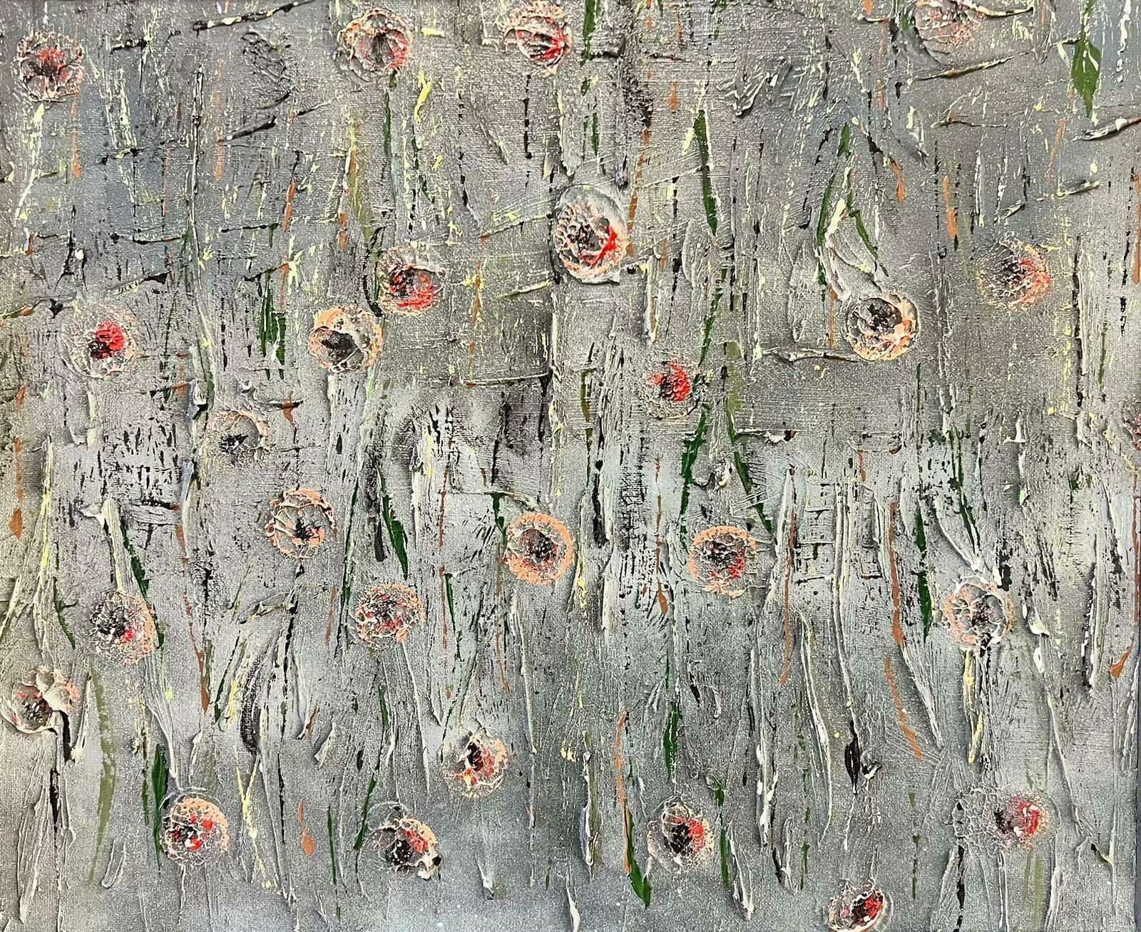 Contemporary British Large Modernist British Oil Poppies Abstract Painting