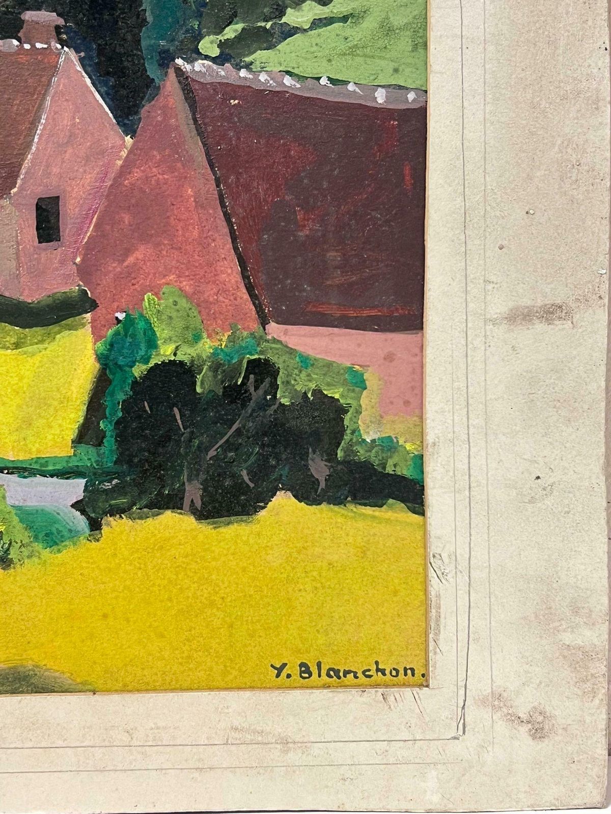 Y. Blanchon1930's French Impressionist Brown Houses In Bright Yellow Fields Landscape1930's photo for sale