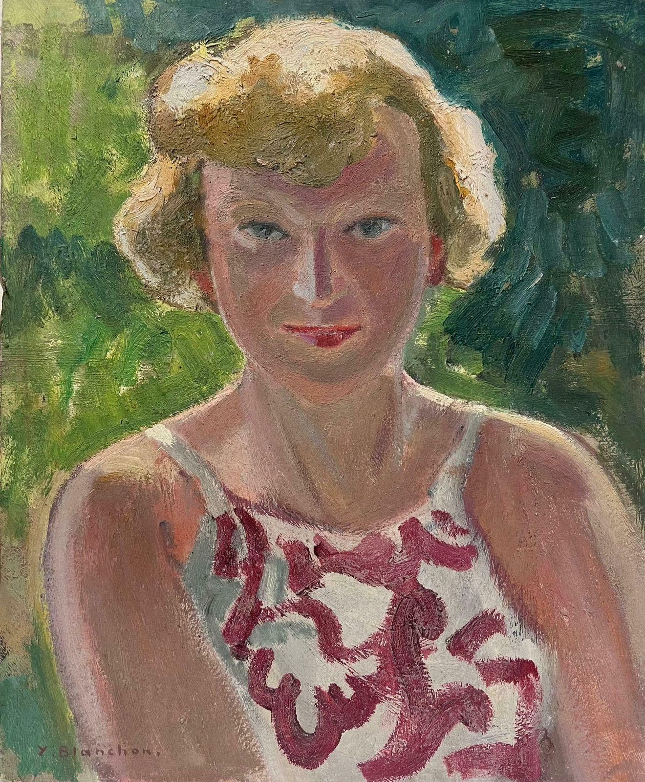 Y. Blanchonblonde Lady In Red & White Vest Portrait 1930's French Impressionist1930's photo 3002.0