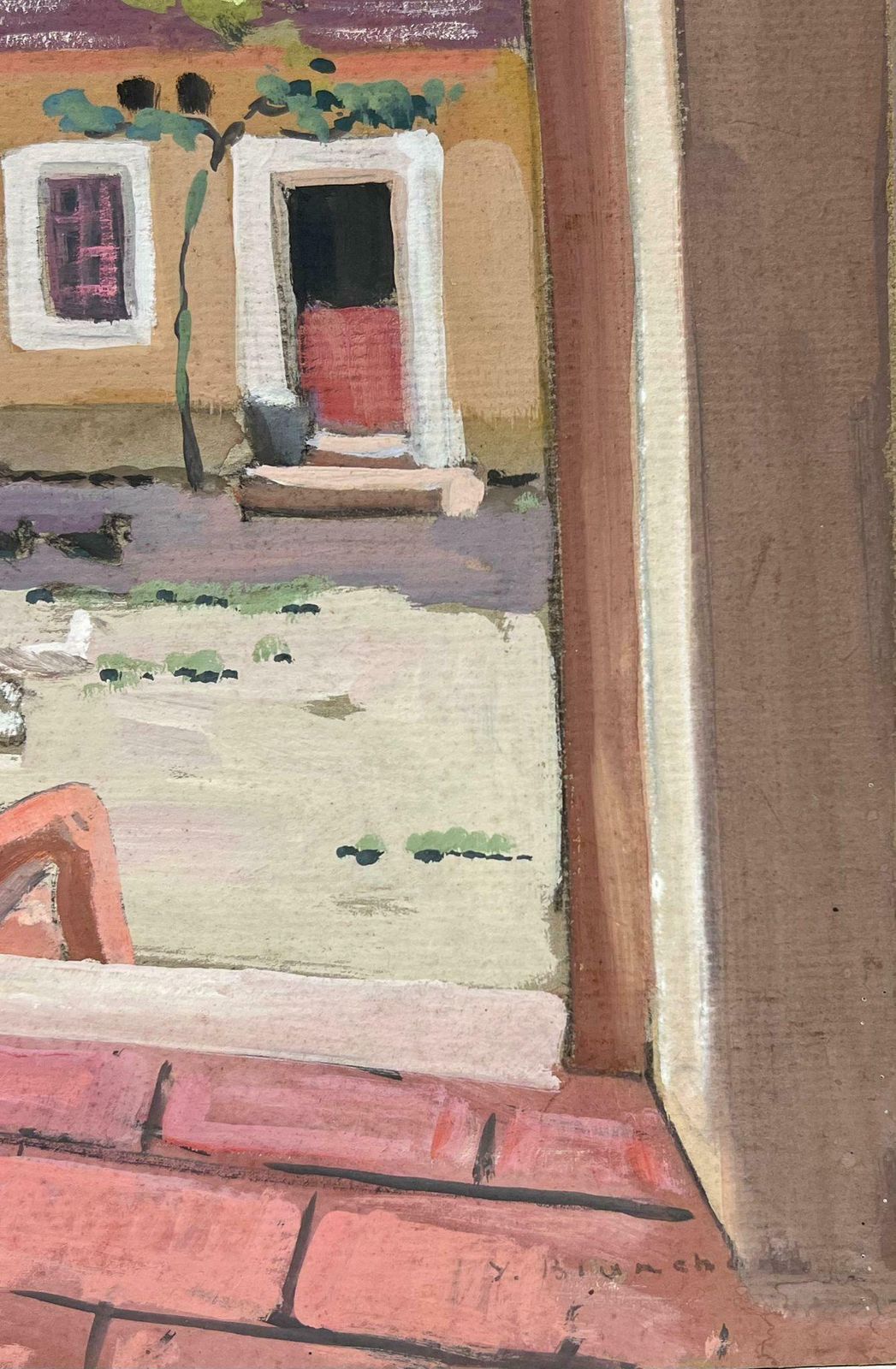 Y. Blanchon1930's French Impressionist Man Sat In Pink Stone House Door Frame 1930's photo furniture