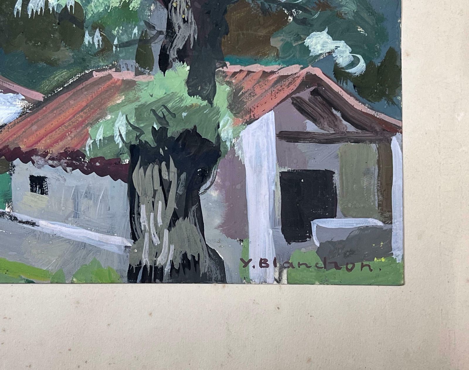 Y. Blanchon1930's Gouache Painting French Town Temple In The Mountains 1930's photo for sale