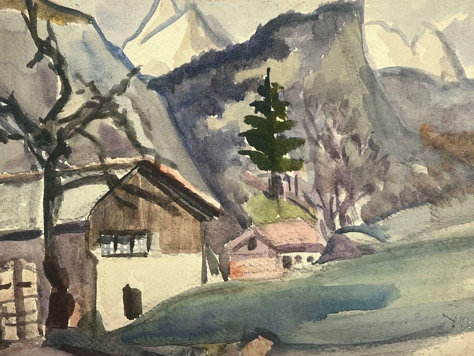Y. Blanchon1930's French Watercolour Landscape Houses In Mountains1930's photo Art