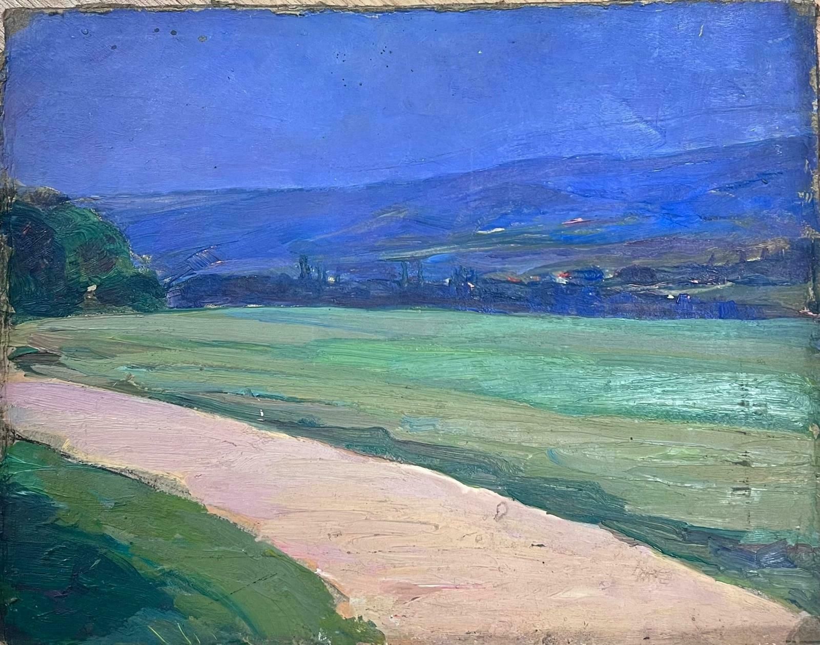 Louise Alix1930's French Impressionist Oil Country Track Deep Blue Sky1940's