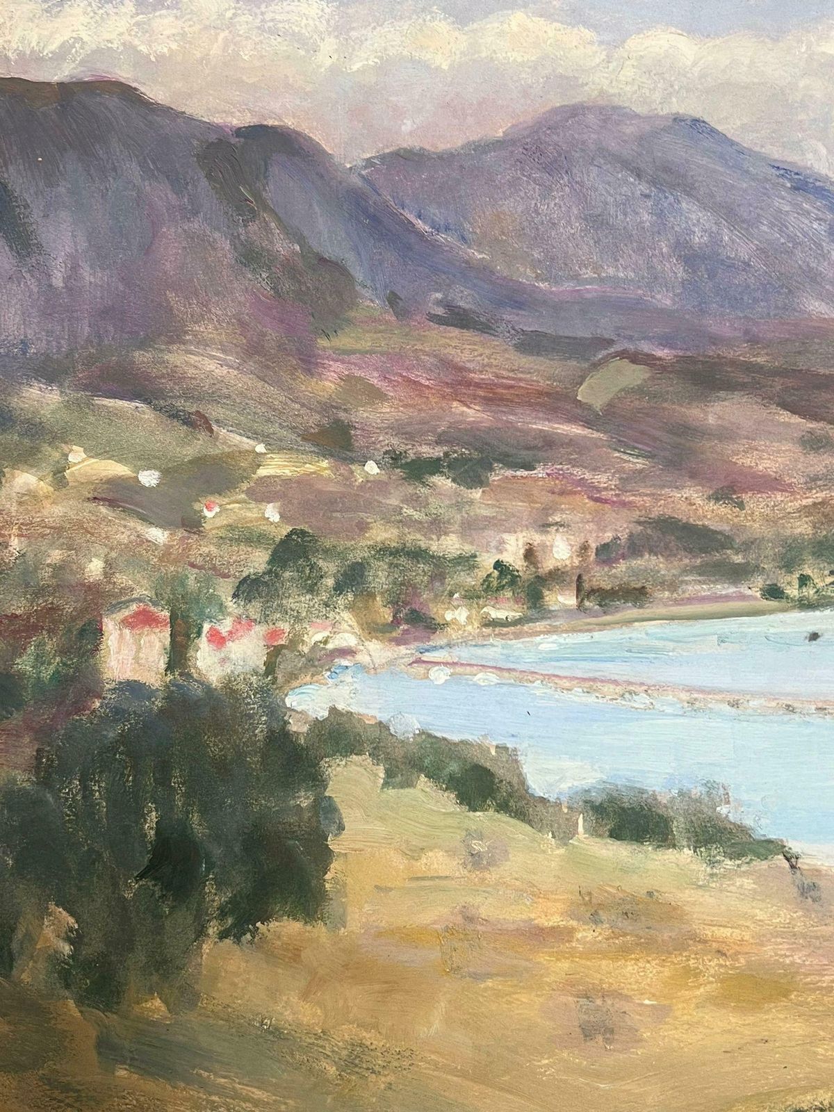 Y. Blanchon1930's French Impressionist Mountains Surrounding The Blue Sea Landscape1930's photo furniture