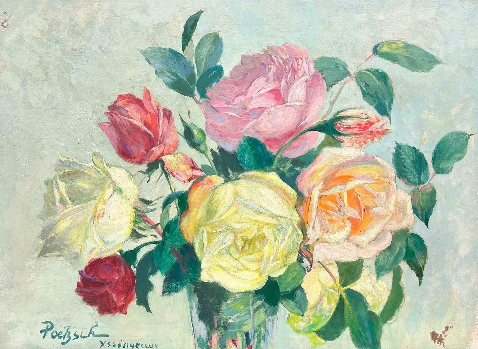 Gustave Poetzschpink Yellow Roses In Vase Still Life Signed Oil Listed Swiss Belle époque Artist photo furniture
