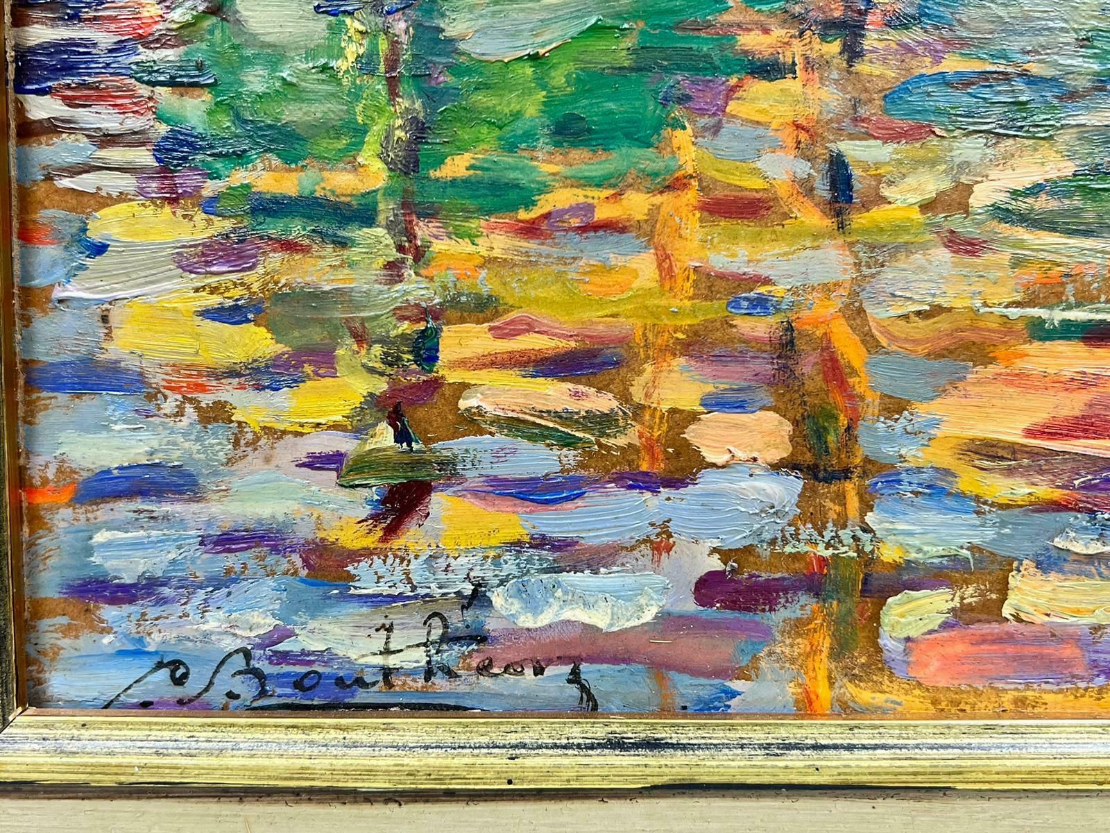 French School1950’s French Impressionist Oil Sleepy Med Fishing Sunny Harbour Signed1950 photo 7632.0
