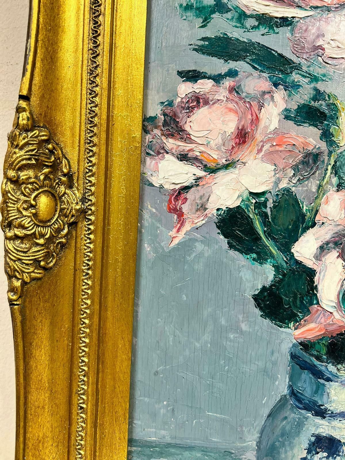 Mary Ribelli1950’s French Impressionist Signed Oil Pink Roses Paris Still Life Gilt Frame1950’s photo vinterior