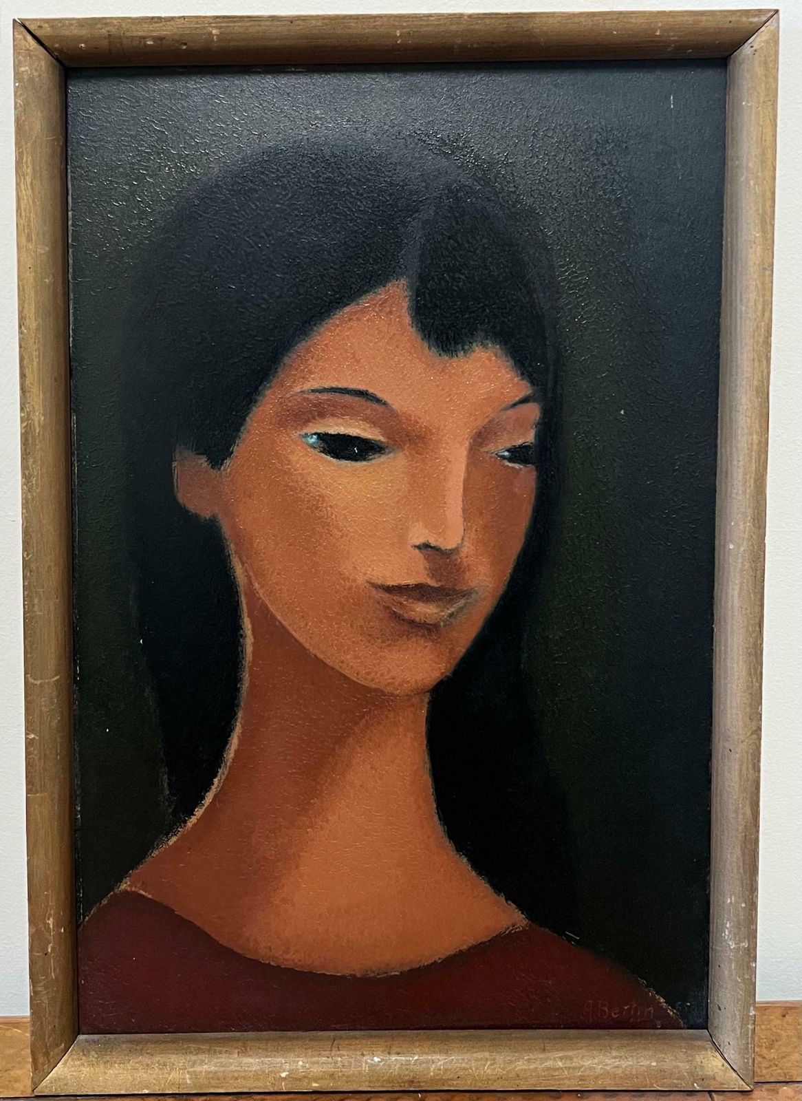French School1960’s French Stylish Portrait Of A Woman Modernist Oil 19651965 photo furniture