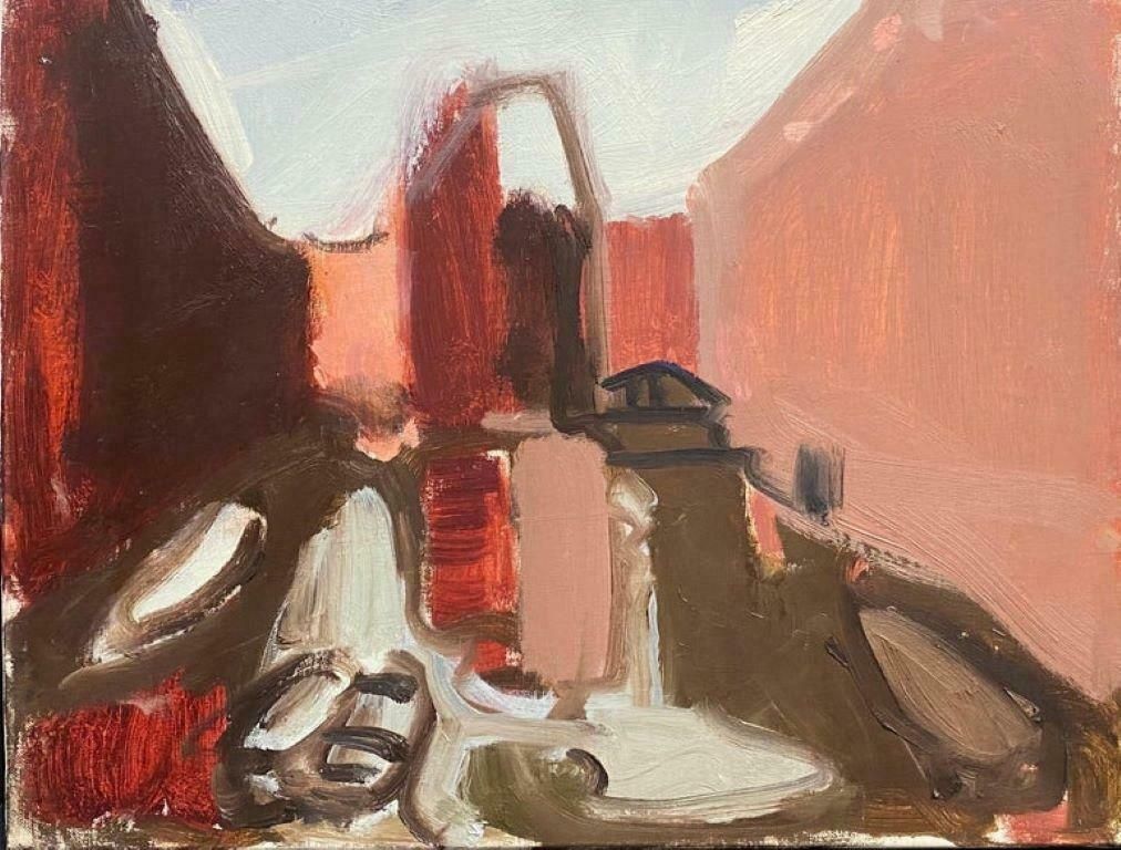Elisabeth Hahn20th Century German Modernist Oil Painting Backwater Canal View20th Century