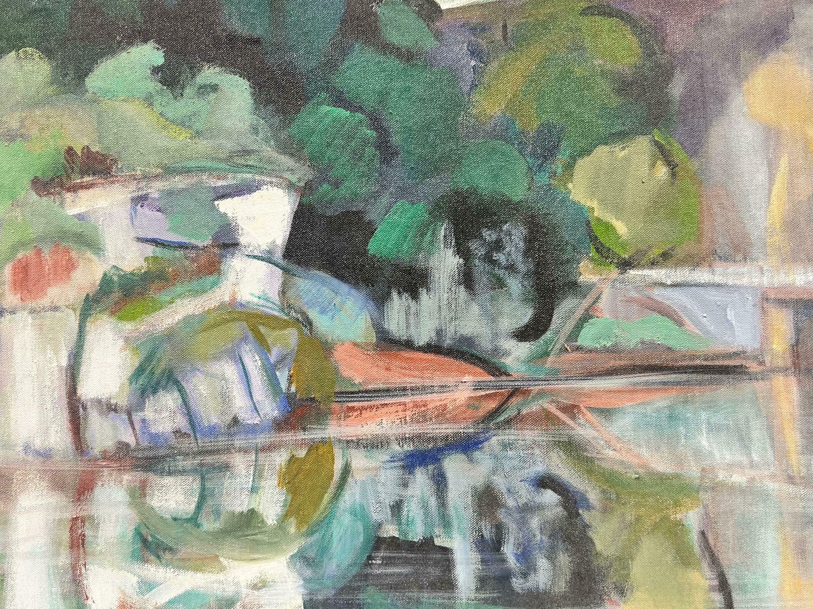 Huguette Ginet Lasnier French Modernist Contemporary Oil Beautiful River Landscape With Reflections C. 2000's photo furniture
