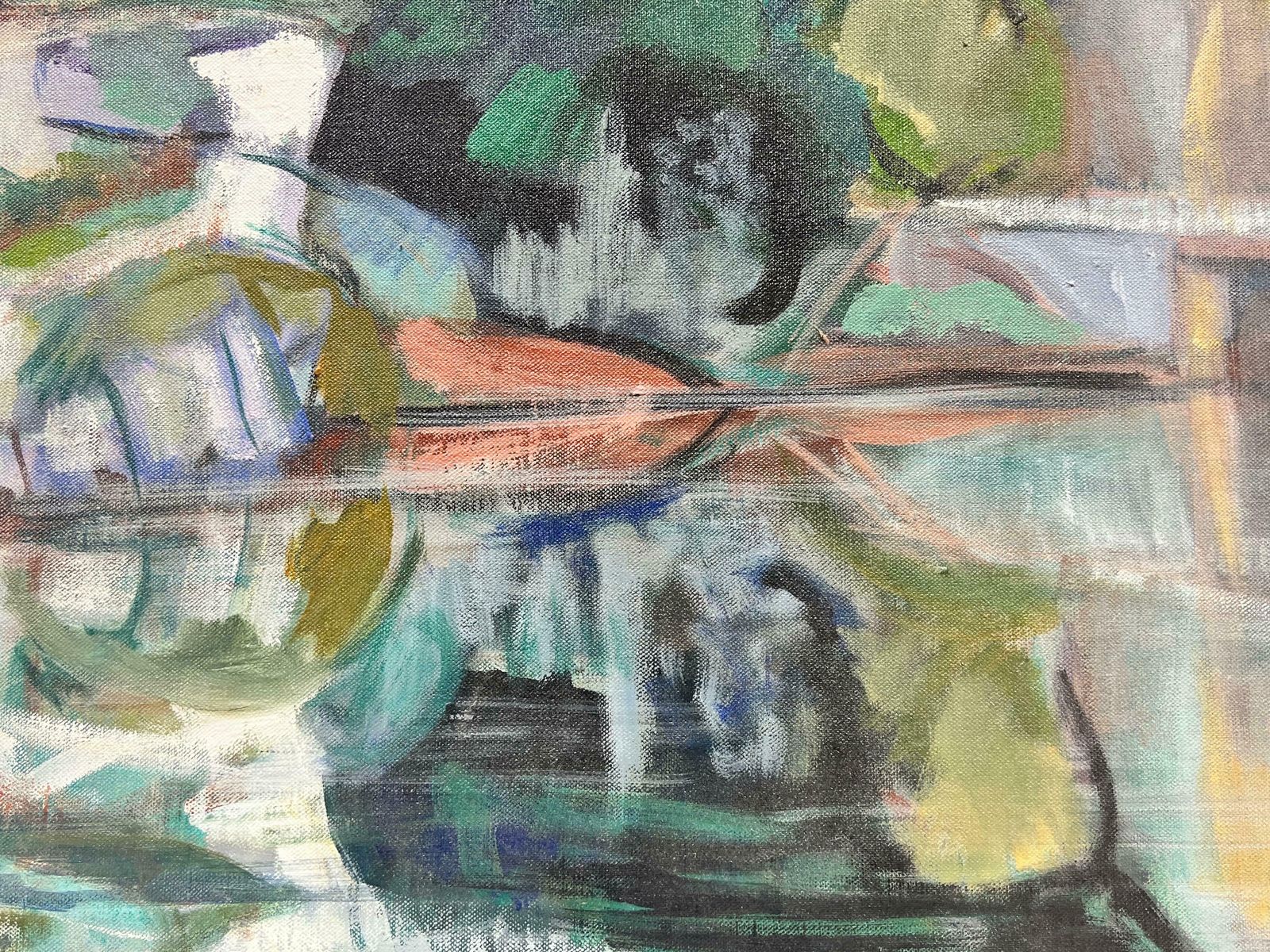 Huguette Ginet Lasnier French Modernist Contemporary Oil Beautiful River Landscape With Reflections C. 2000's photo Art