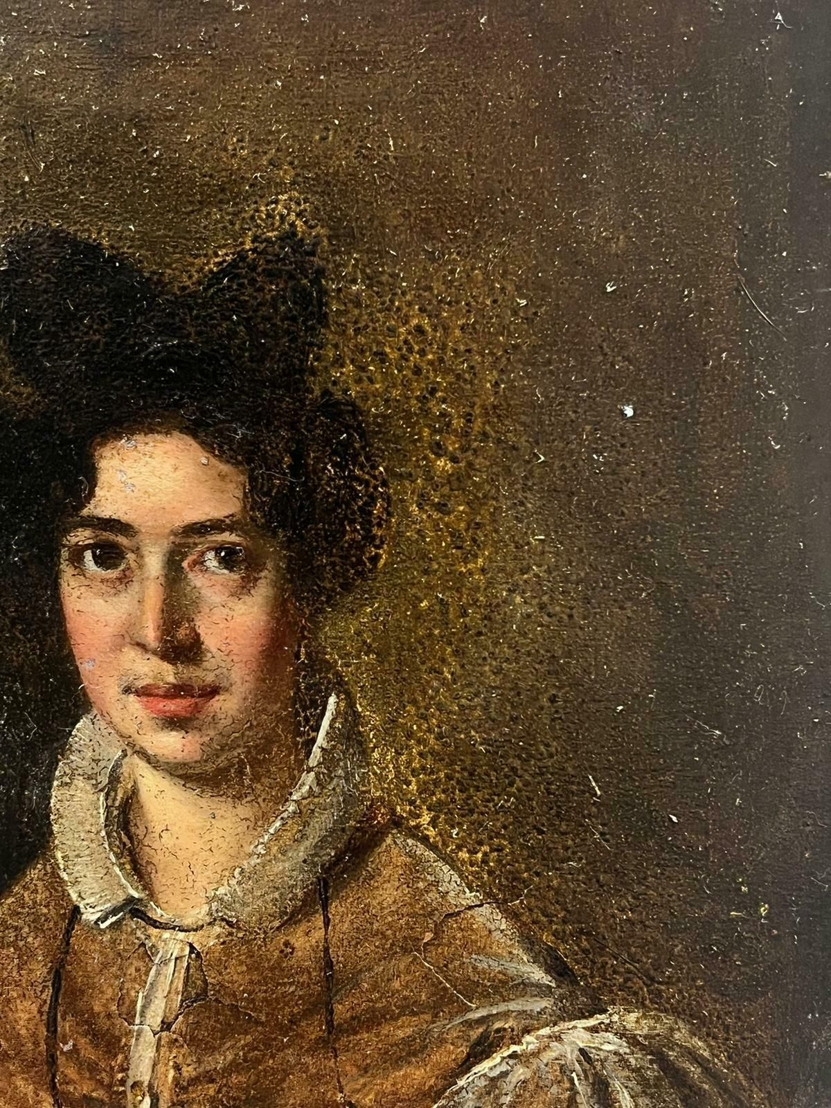 French School830’s French Portrait Of A Lady In Brown Jacket White Lace Trim, Oil Painting1830’s photo Art