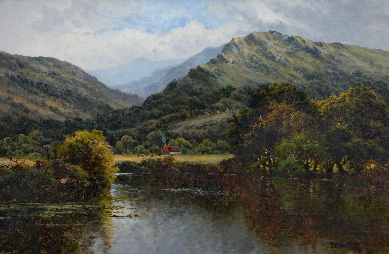E.C.Hamblinfine Antique Scottish Oil Highlands Loch Scene Tranquil Pastoral Landscape