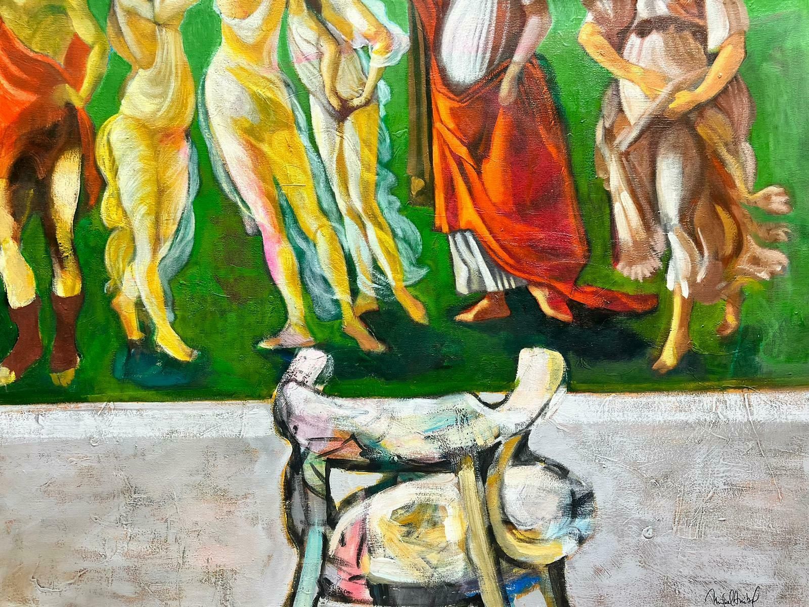 French School Contemporary Abstract Oil Painting Classical Figures In Robes, Chilean Artist