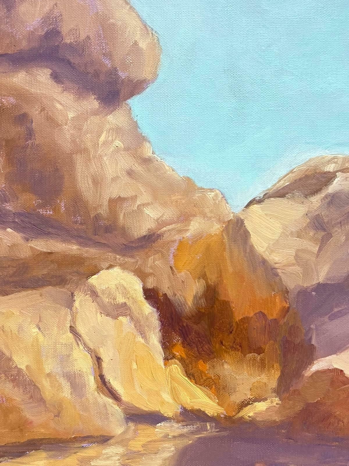 Geza Somerset Paddoncrumbling Layered Rocks Into Lake Contemporary British Oil Painting Canvas photo Art