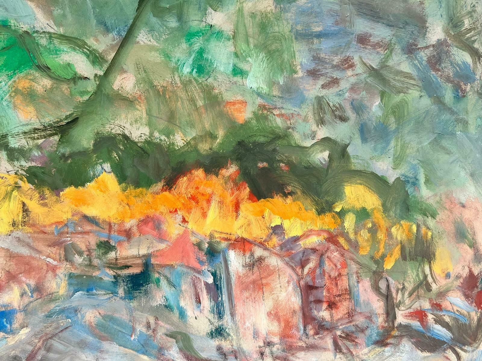 French School20th Century French Expressionist Provencal Landscape Green Hills & Town20th Century photo for sale
