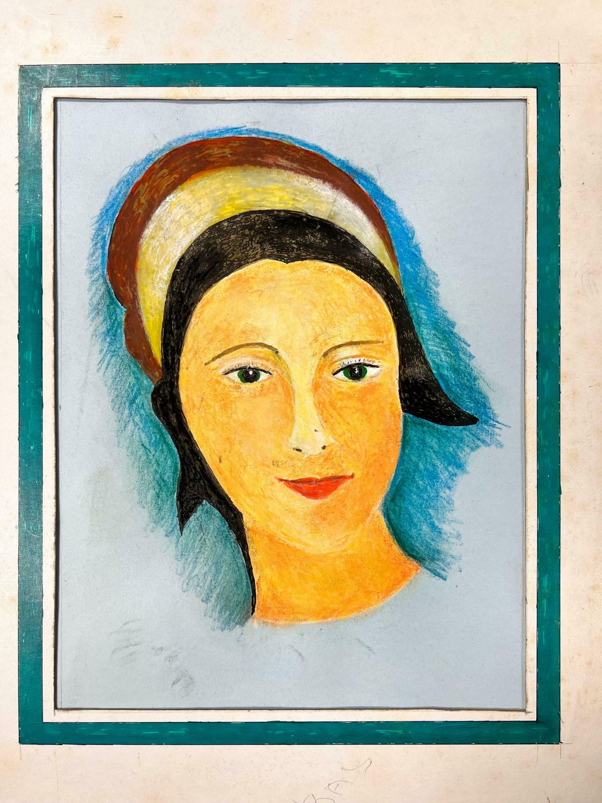 Bernard Labbe1950's Modernist/ Cubist Painting   Green Eyed Girl Portrait1950's photo for sale