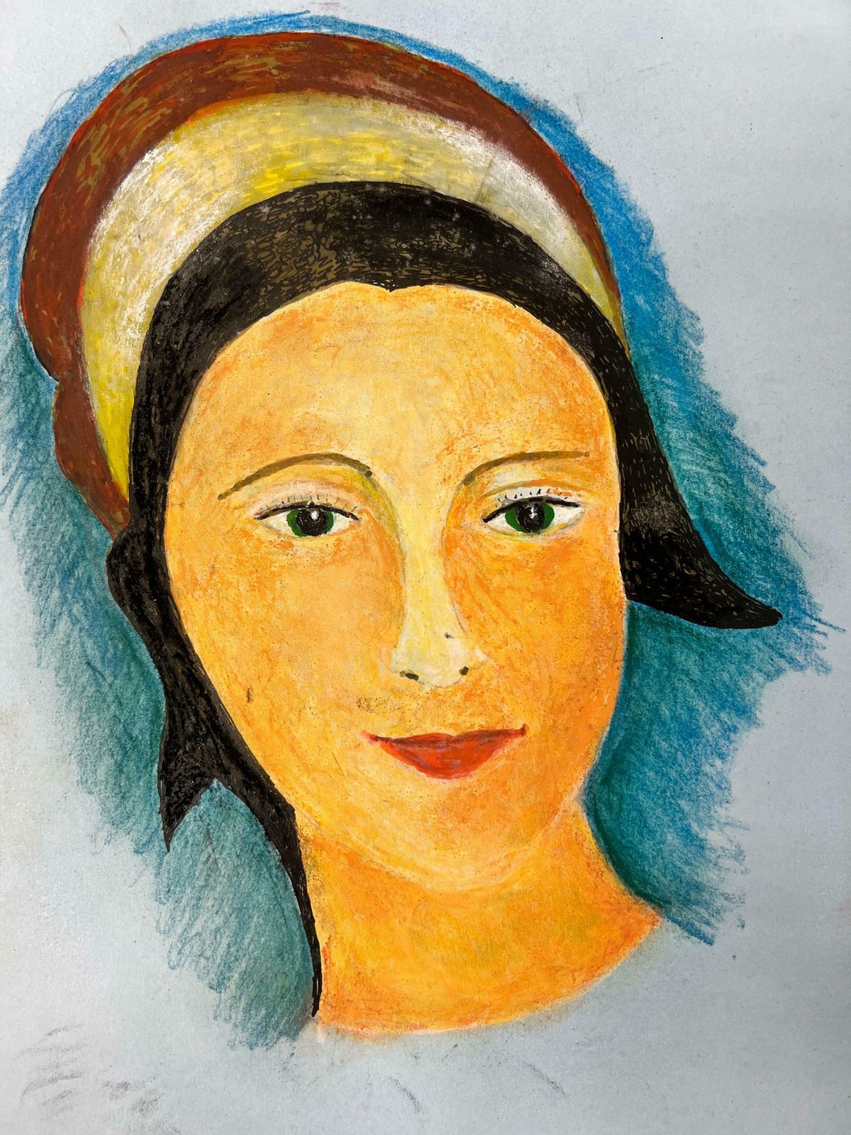Bernard Labbe1950's Modernist/ Cubist Painting   Green Eyed Girl Portrait1950's photo Art
