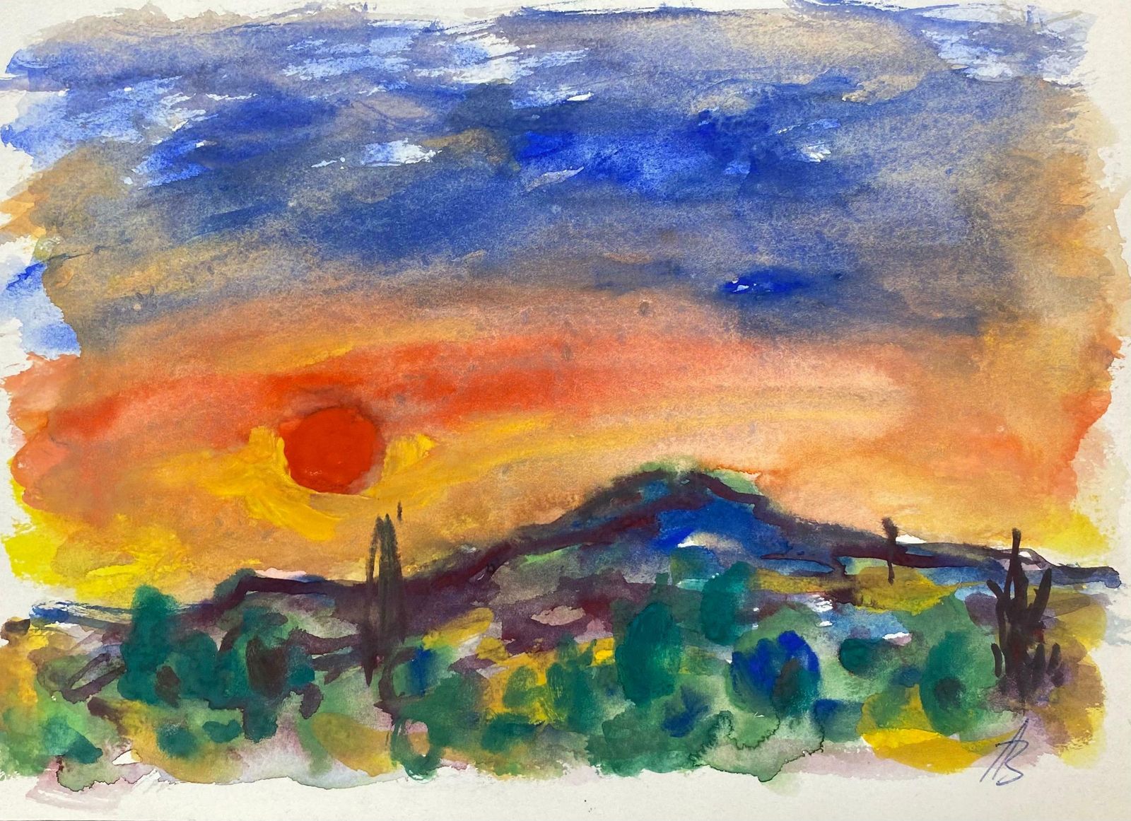 Akos Biroprovence Sunset French Expressionist Original Paintingc.1980s