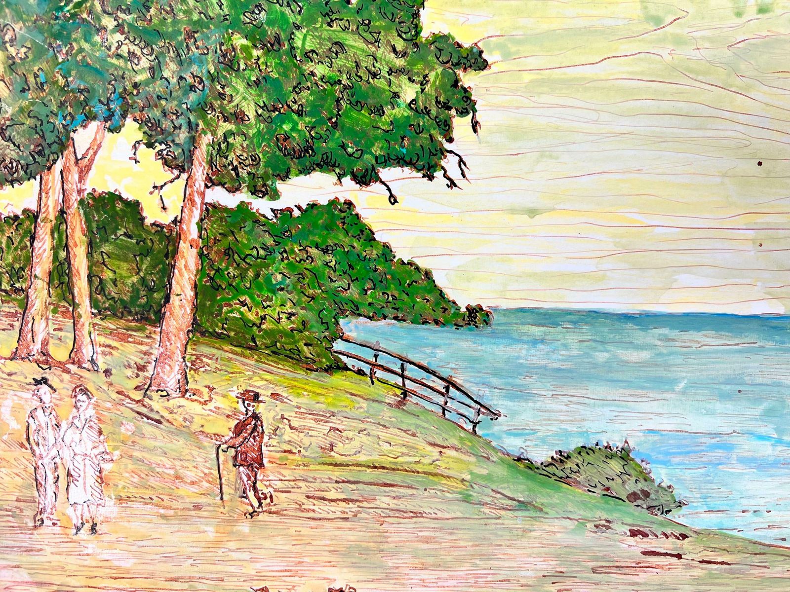 Bernard Labbe1950's Modernist/ Cubist Painting   Figures Down By The Beach1950's photo 409.0