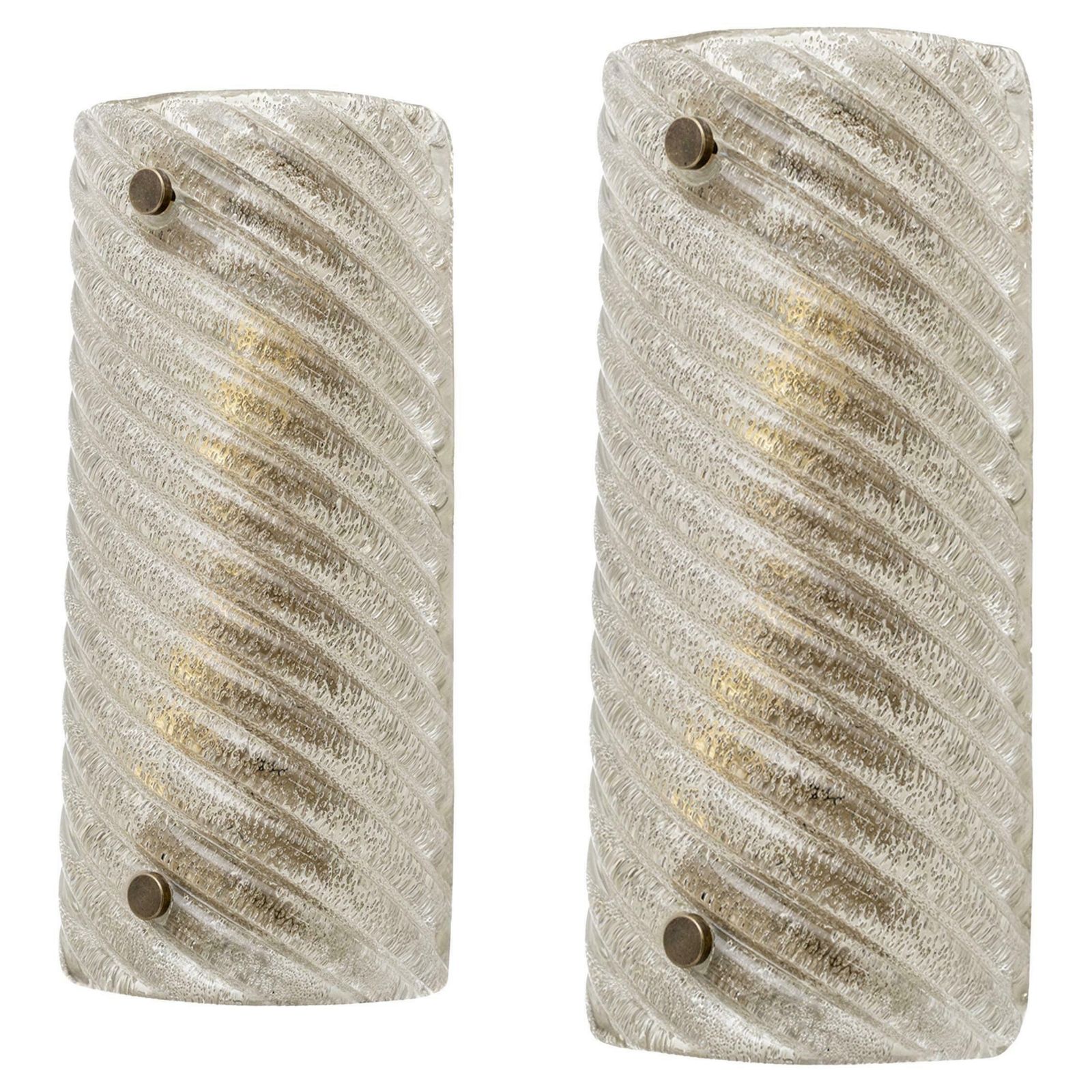 Pair Of Barovier & Toso Style Modern Murano Glass Smoked Twisted Sconces /Cm H30
