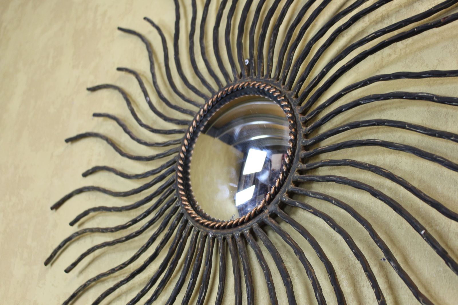 Large 1950’s French Metal Sunburst Mirror photo vintage