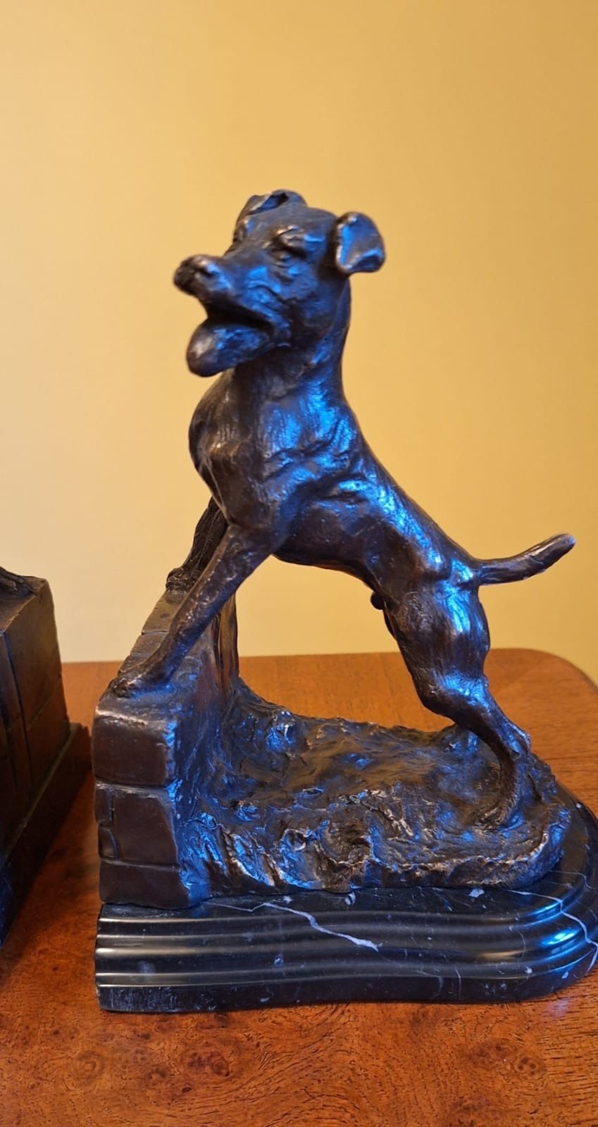 Pair Of Bronze And Marble Bookends Barking Dogs From E Drouot, France C. 1890 photo Home Decor