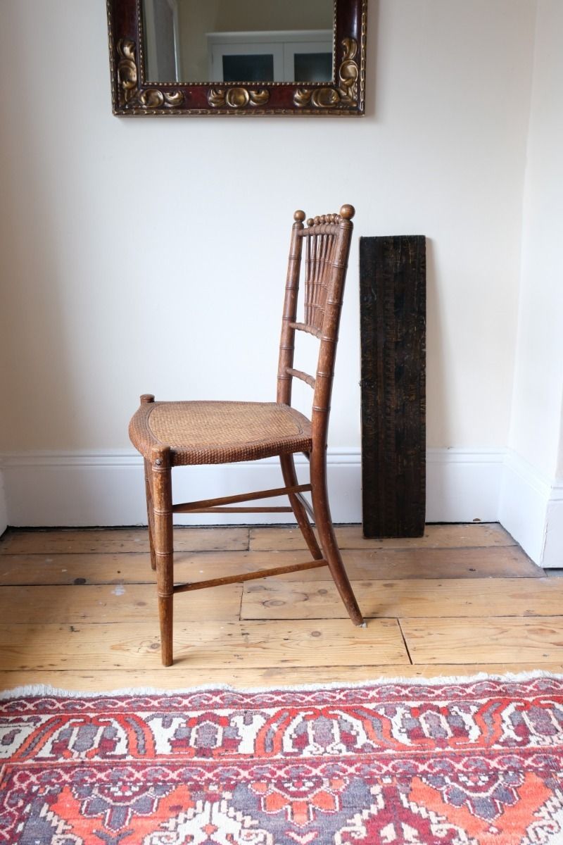 Regency Faux Bamboo Painted Chair With Sunburst Back, England C.1820 photo vintage