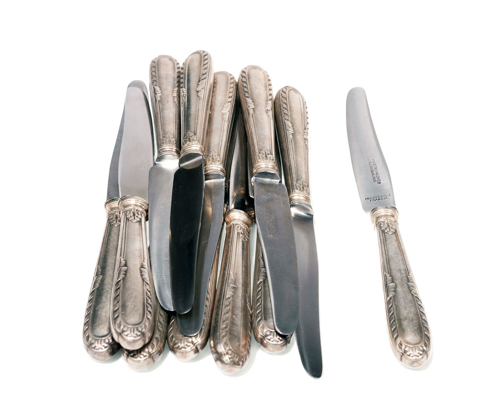 Early 20th Century Art Nouveau 12 Service Stainless Metal Flatware 176 Pieces Set Made In France Imported To Argentina By Walser, Wald Y Cia. photo for sale