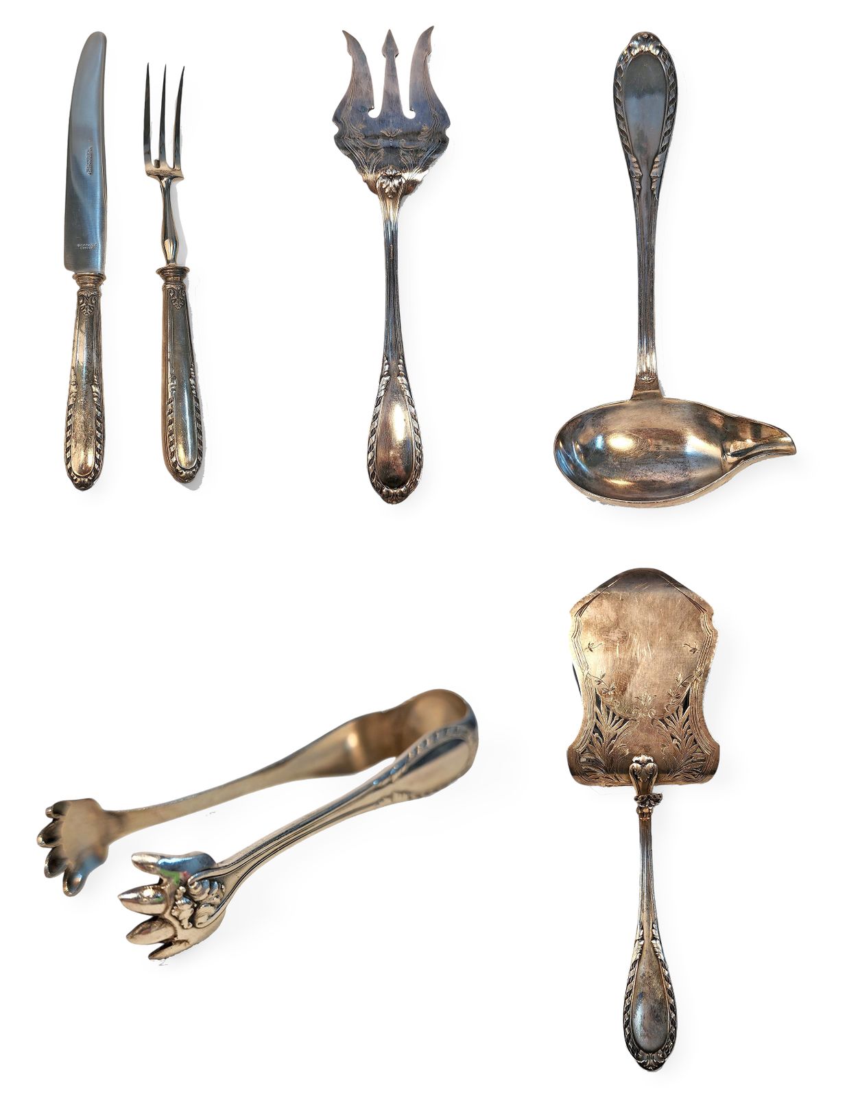 photo vinterior Early 20th Century Art Nouveau 12 Service Stainless Metal Flatware 176 Pieces Set Made In France Imported To Argentina By Walser, Wald Y Cia.