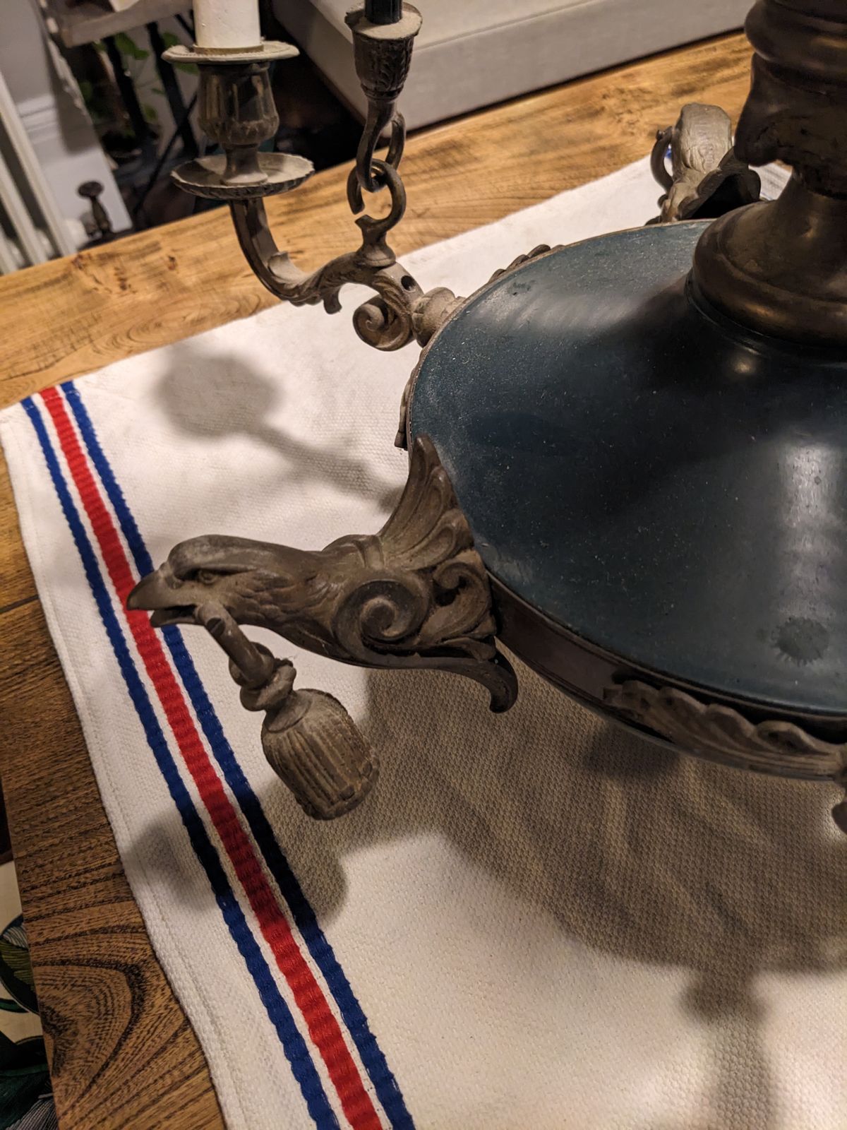 Beautiful Antique French Empire Candle Chandelier, 4 Lights, 3 Branches photo vinterior